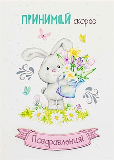 S110 Открытка Simple Cards 10х15 см - Зайка c лейкой