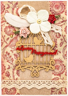 М346 Открытка ручной работы 10х15 см - Золотая клетка