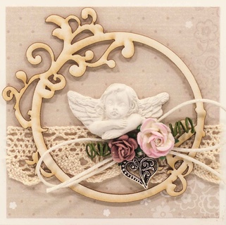 Т052 Открытка ручной работы 8х8 см (Букетная) - Ангелок