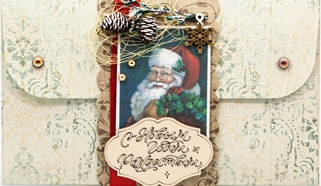 К438 Подарочный конверт ручной работы - Новогодний санта