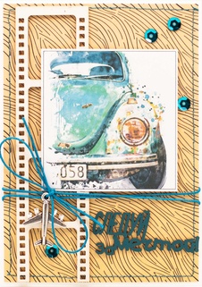 М403 Открытка ручной работы 10х15 см - Мини-купер