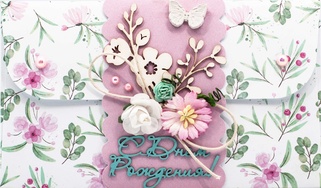 К464 Подарочный конверт ручной работы - Розовый букет